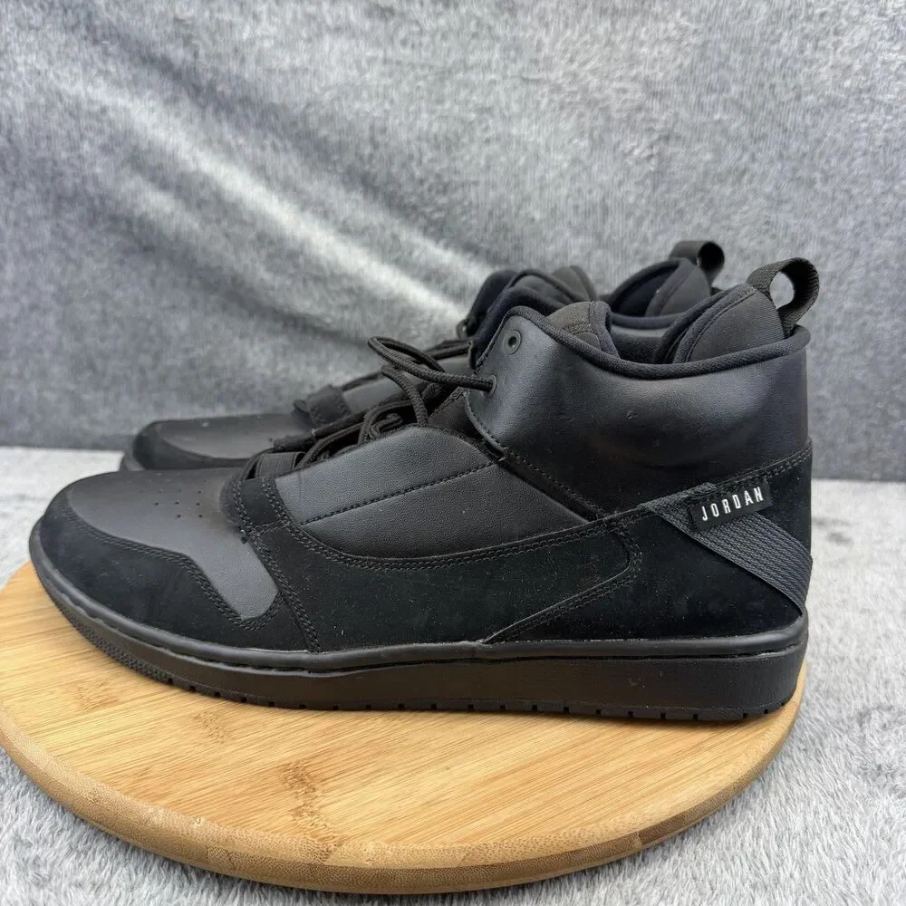 Jordan Shoes Mens Size 11.5 Black Leather Mid Top Basketball A01329-003 Sneakers